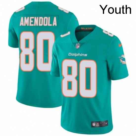 Youth Nike Miami Dolphins 80 Danny Amendola Aqua Green Team Color Vapor Untouchable Elite Player NFL Jersey